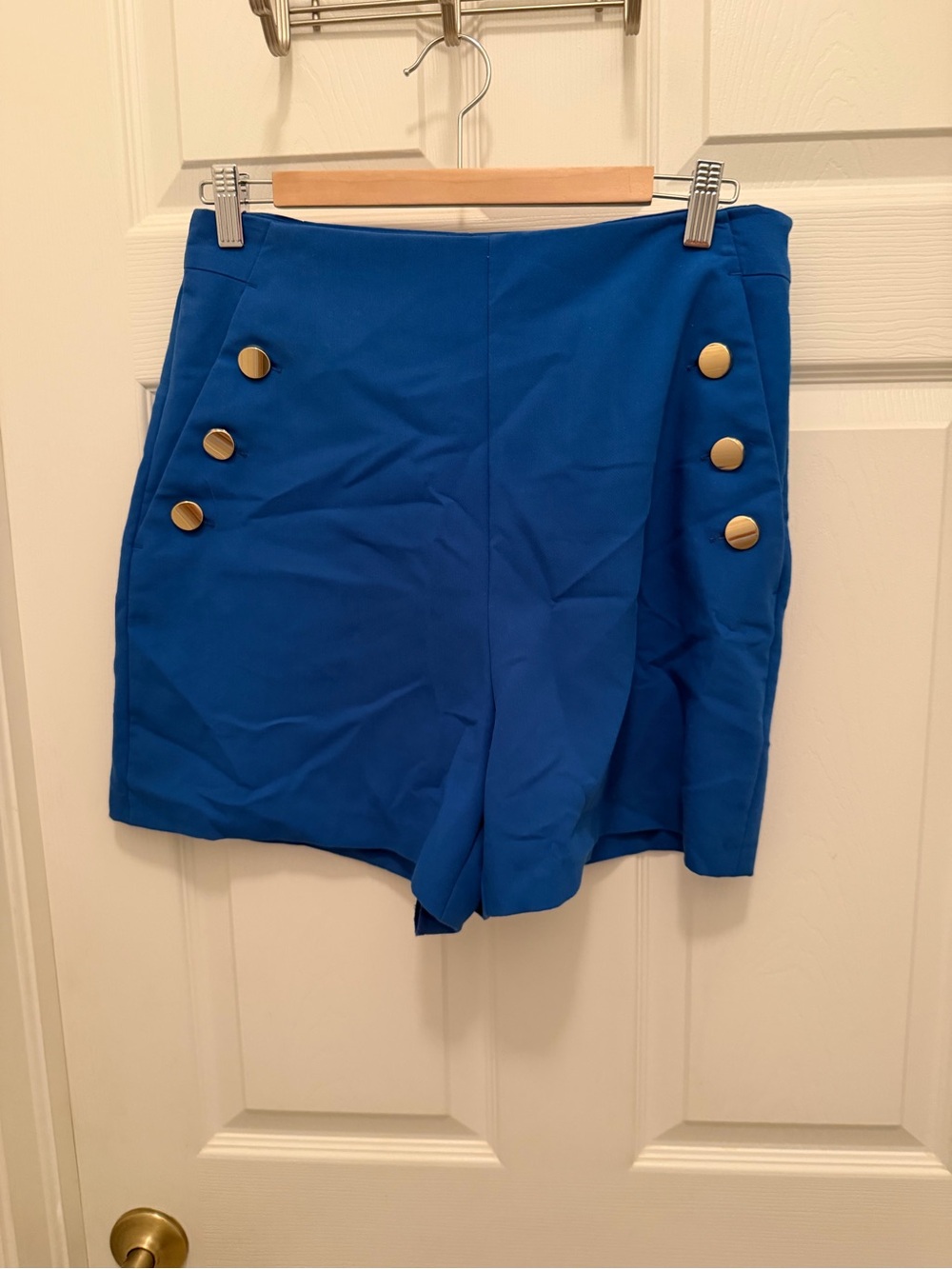 Zara Royal Blue High-Waist Shorts with Gold Buttons